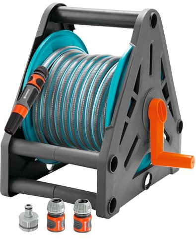 Gardena 2687-20 Supporto per tubo con 15 m di tubo da 13 mm Tubo con lancia e 3 raccordi