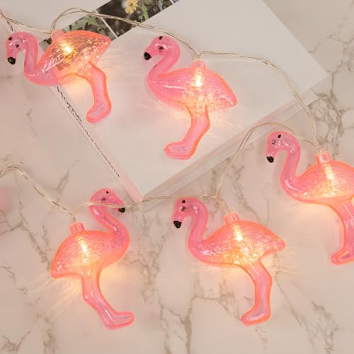 DomeStar Pink Flamingo Lights Outdoor LED String Lights 3m Set of 20 LED Battery Operated Flamingo Fairy Lights Tropical Themed Strung Light for Wedding Garden Decoration
