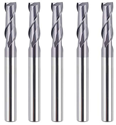 SpeTool 5PCS 2 Flutes Square Nose End Mill Set Power Milling Machine Carbide Upcut CNC Router Bits Tiain Coated, 1/4 inch Shank, 2 1/2 inches Long Overall