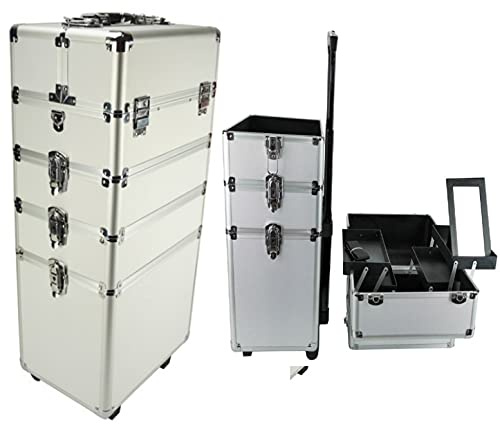 Schminkkoffer Kosmetik Friseurwagen Kosmetikkoffer 4 in 1 Silber
