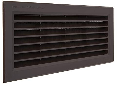 La Ventilazione P31R13M Rejilla de ventilación rectangular de plástico marrón empotrable con red antiinsectos. Dimensiones: 315 x 136 mm