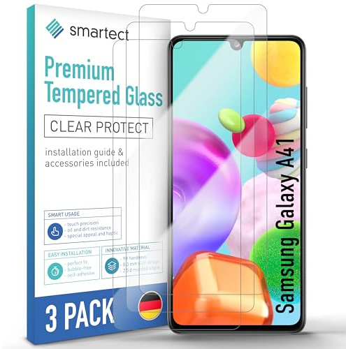 smartect Skärmskydd 3 Stycken för Samsung Galaxy A41 | HD Screen Protector Anti-Repor, Härdat Glas 0.3 mm Ultra-transparent, 9H Hårdhet, Stötsäker, Bubbelfri