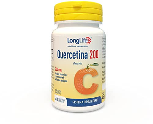 LongLife® Quercetina 200 | Alto dosaggio | 2 mesi di trattamento | Con vitamina C a rilascio graduale | Difese immunitarie | Riduce fatica e stress | Senza glutine e vegan