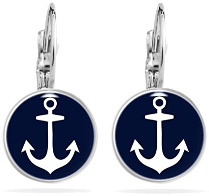Miss Lovie Schmuck Anker Maritim Damen Ohrstecker Armband Ohrringe Dunkelblau Nickelfrei Hypoallergen mit Charms Anhänger Größenverstellbar inkl. Eleganter Geschenkverpackung