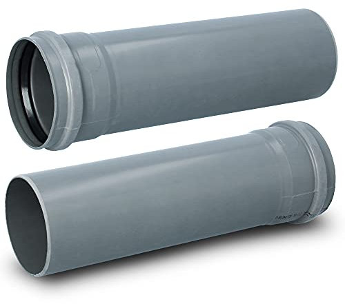 HT Rohr Abwasserrohr mit Muffe Ø 110 mm x 500 mm Länge Grau | PVC Kanalrohr Abflussrohr mit Gummidichtung | Kanalrohrsystem Heißwasser Chemische Beständigkeit | Abwasser Installation