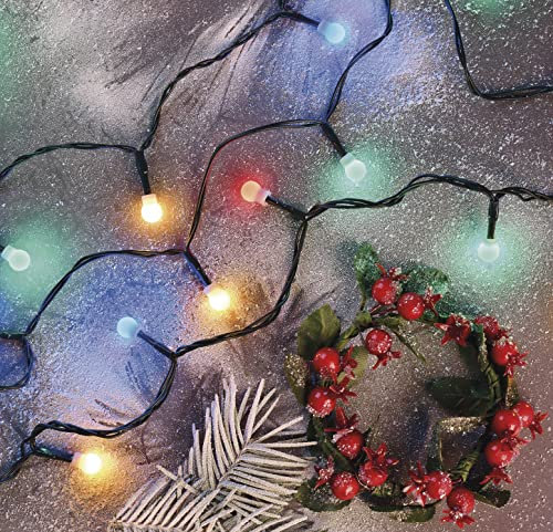 EMOS Cadena de luces LED colorida para interiores y exteriores, cadena de luces navideñas de 8 m de largo con 80 ledes en forma esférica, función de temporizador de 6 horas, fuente de alimentación y
