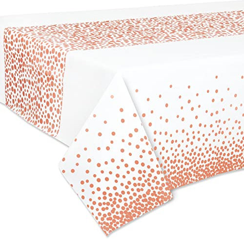 Rose Gold Large Plastic Tablecloth Cover 9ft x 4.5ft (137x274cm) Rectangle Table Cloth Oilcloth Waterproof Stain-Resistant Christmas Birthday Wedding New Year Home Garden Party Table Decoration Supply
