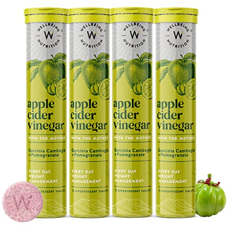 Wellbeing Nutrition Apple Cider Vinegar with The Mother and Garcinia Cambogia, Pomegranate | Effective Weight Management, Gut Health and Skin Glow (68 Effervescent Tablets)