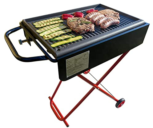 Barbecue a gas pieghevole con ruote nero e rosso, 60x38 cm