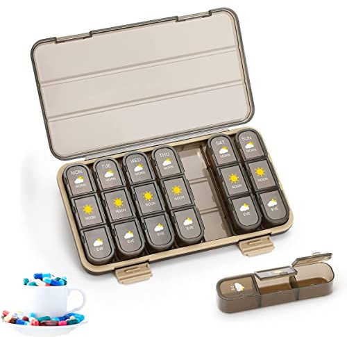 Tablettenbox 7 Tage 3 Fächer, Pillendose 7 Tage morgens mittags abends, 21 Fächer Luftdicht Pillenbox Medikamentendosierer für Eine Woche, Abnehmbar