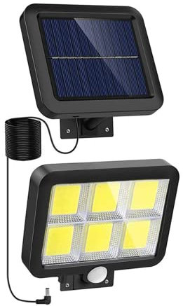 Luz Solar Exterior 120LED 260LM + Panel Fotovoltaico. Diseño separado con cable de 4m. Lámpara Solar con Sensor de Movimiento. Foco LED para Iluminación de Exteriores: Patio, Jardín, Garaje.
