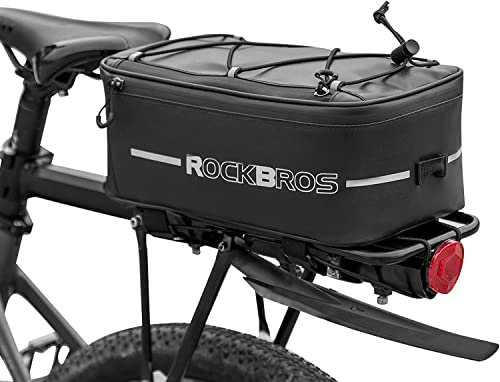 ROCKBROS Fahrrad Gepäckträgertasche Wasserdicht Fahrradtasche für Gepäckträger, Reflektierend 5,2L-8L Schwarz mit Regenschutz, 249g