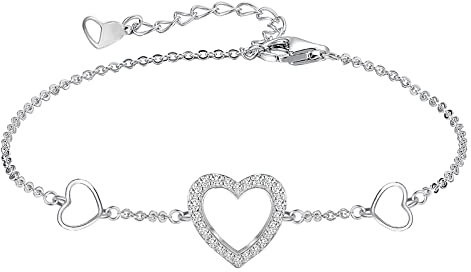 Epoch World 925 Sterling Silber Armband Damen Armbänder Herz Armband Silber mit Zirkonia Armbänder Silber Verstellbar Armkette Silber Armbänder für Damen Frauen Mädchen mit Schmuckverpackung