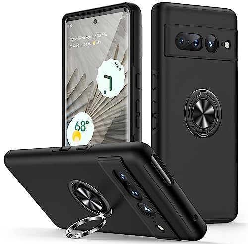 KOVASIA für Google Pixel 7 Pro Hülle mit Ständer, Handyhülle für Google Pixel 7 Pro Unterstützung Magnetische Autohalterung, Stoßfest Schutzhülle Kratzfest Bumper Hülle für Pixel 7 Pro,Schwarz