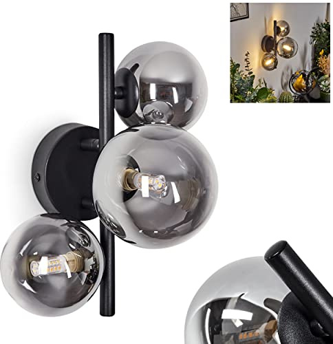 HOFSTEIN Wandleuchte Chehalis, Wandlampe aus Metall/Glas in Schwarz/Rauchfarben, Leuchte im modernen Design, mit runden Schirmen aus Glas, 3-flammig, 3 x G9, Wohnzimmer, Schlafzimmer, Esszimmer