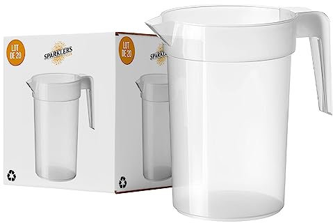 SPARKLERS CLUB Pichet 1 Litre (1,25L à ras bord) - Lot de 20 - Plastique Polypropylène (PP) Réutilisable - Pichet Réutilisable,Prise en Main facile, Pichet pour tout évènement