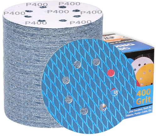 80 unidades de papel de lija de 125 mm, P400, grano redondo, 8 agujeros, lijadora excéntrica, diseño profesional antiobstrucción, para pared, madera, metal y superficie lacada. ALPXUXP