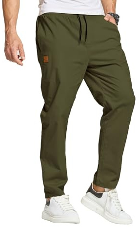 JustSun Pantaloni Cargo da Uomo, Pantaloni Chino per Il Tempo Libero, da Uomo, in Vita Elasticizzata con Coulisse, Verde Militare, L