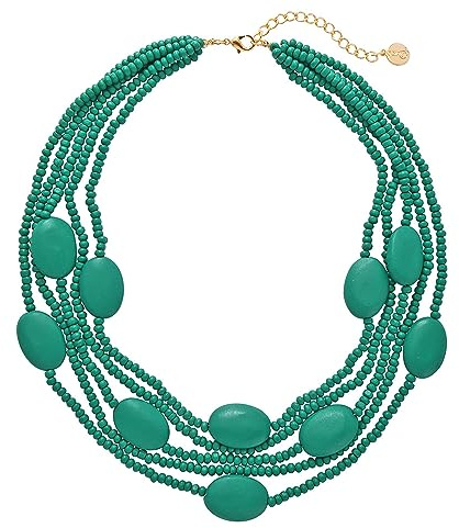 Coiris Multi Farbe 5 Schichten Holz Perlen Strang Statement Halskette für Frauen Chunky Kragen (N0019)