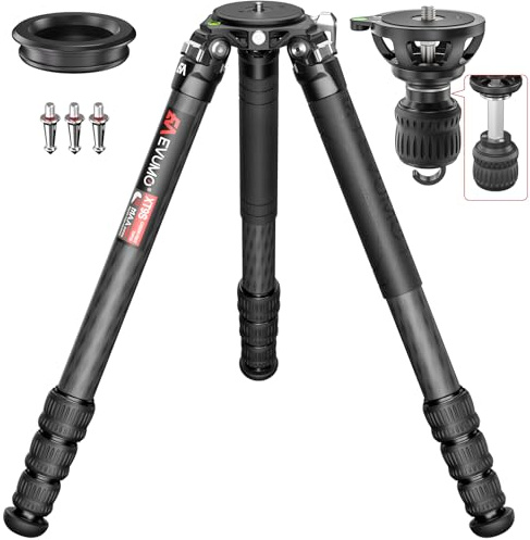 EVUMO Trepied Camera Carbone 165cm, 10x Carbone Trepied Appareil Photo Avec Stabilisateur Magnétique 75mm, Trépied Appareil Photo Phoot Pour DSLR Voyage, Spikes Acier Inoxydable Amovible, Portant 40kg