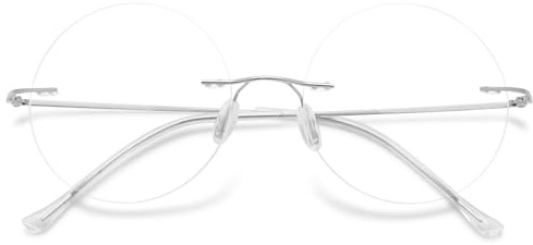 MAGIMODAC Runde Randlos Lesebrille Anti-Blaulicht Damen Leicht Rahmenlose Lesebrillen Herren Titan Computer-Lesebrille Silber +1.50