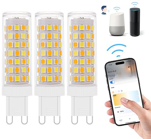 3Pack Dimmable Wi-Fi Smart LED Bulbs with G9 Base,Compatible with Amazon Alexa and Google Assistant-Warm to Cool White(2700K-6000K),Adjustable Brightness From 1%-100% (120V,0.4-4.7W,40LM-450LM）