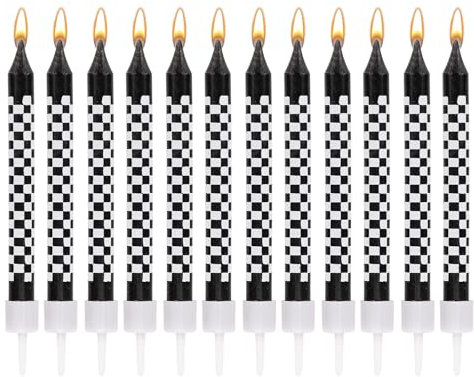 12pcs Checkered Birthday Candles - Racing Car Party Decorations