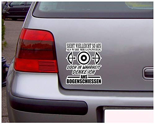 Samunshi® Ich denke ans Bogenschiessen Schriftzug Aufkleber Sticker Autoaufkleber Scheibenaufkleber Motorradaufkleber - 26x30cm