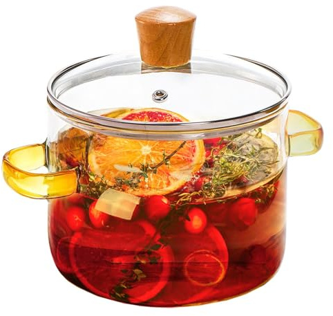 1.5L Heat Resistant Glass Simmer Pot with Cover Can be Put Into Microwave Oven,Oven,Dishwasher,Suitable for Small Top Slow Stew Pot of Hot Milk,Baby Food,Soup Congee and Fragrance