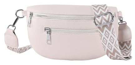 GSenhui Kleine Umhängetasche Leder Bauchtasche für Damen Gürteltasche Crossbody Bag Breiter Gurt Handtasche Crossbag Damen mit 2 Reißverschluss für Reisen Schule