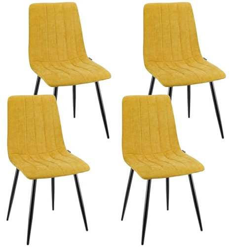 WAFTING Esszimmerstühle 4er Set, Gepolsterter Stuhl mit Hoher Rückenlehne, Esstischstühle mit Metallfuß, für Esszimmer, Wohnzimmer, Küche, Schlafzimmer und Empfangsraum, Gelb