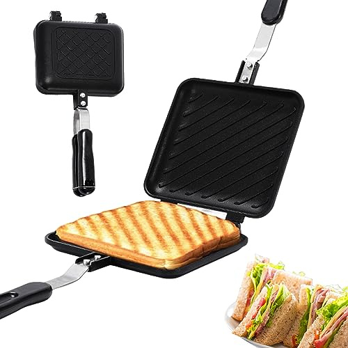 Peosaard Sandwich Press, Toasted Sandwich Maker Non-Stick Camping Toaster Quick Heating Toastie Maker Double Sided Sandwich Press with Non Slip Anti-Scald Handle for Bread Breakfast