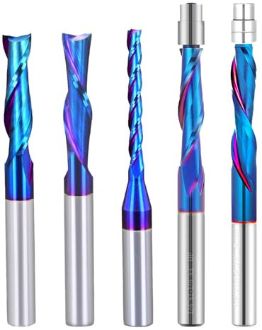 CNC-Fräser-Bits, 6,35 mm Schaft, Schaftfräser mit NACO blauer Beschichtung für Seitenfräsen, Schaftfräsen, Fertigbearbeitung, CNC-Starter-Set, 5 Stück