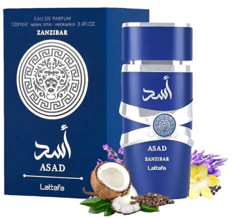 Asad Zanzibar Perfumes Arabe Para Hombres Perfume Para Verano Fresco Tropical 100ml Aad Zancibar Fragancia Masculina De Larga Duración Eau de Parfum Para Hombre Aasad Zansibar