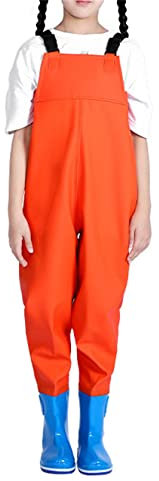 HWBZSZY Kinder Leichte Super Hohe Wathose mit Verstellbarer Schultergurt für Outdoor Sport Alter 2-13 Kinder Waders Stiefel wasserdichte und Atmungsaktiv Anglerhose Jagdstiefel,Orange,34 EU