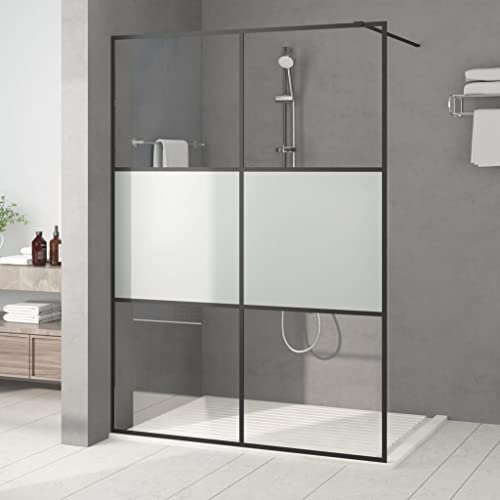 Homgoday Parete doccia walk-in nero 140 x 195 cm mezzo vetro smerigliato ESG, vasca da bagno, pannello doccia per bagno, schermo divisorio divisorio pareti cubicole circonda porta hardware