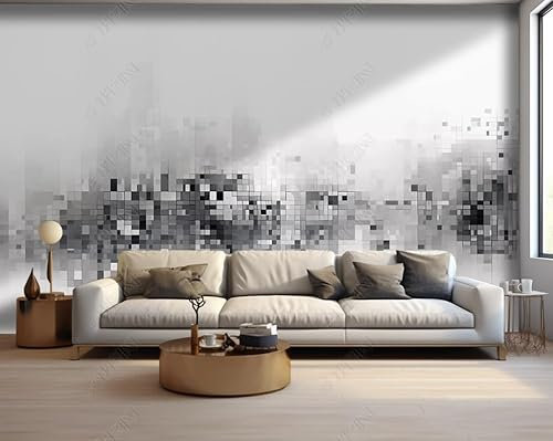 Photo Wallpaper Black, White and Gray Squares 350Cm(W) X256Cm(H) Wall Mural Non-Woven Murals Wall Art Modern Print Abstract Bedroom Living Room Decoration