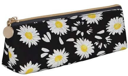 JRBWTDBW Federmäppchen mit Gänseblümchen-Motiv, schlankes Design, Stifttasche mit metallischem Reißverschluss, für Studenten, Büro, Uni, Mittelschule, Stifteetui, weiß, Einheitsgröße, Schulranzen-Set