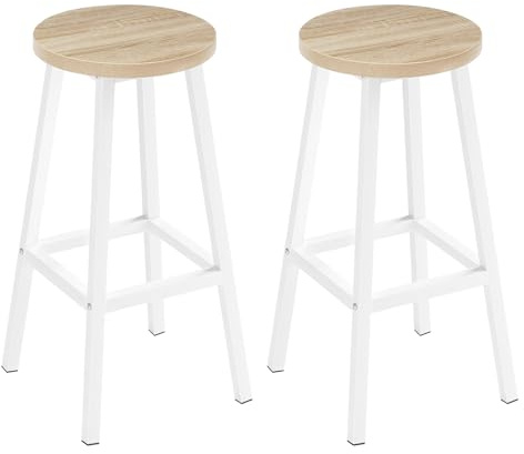 Klihome Sgabelli da Bar Set di 2, Sgabello da Cucina con Poggiapiedi, Sgabello Alto in Stile Moderno/Industriale per Bar, Caffè, Isola della Cucina, Legno chiaro