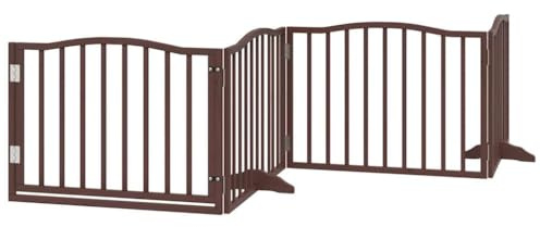vidaXL Hundgrind med dörr vikbar 4 paneler brun ek 320 cm poppel, husdjursgrind, hundgrind för trappor, valpgrind för trappor