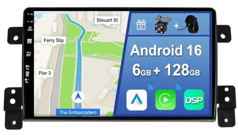 [6GB+128GB] Android 16 Autoradio per Suzuki Grand Vitara 2004-2015-[Incorporato Carplay/Android Auto/DSP/GPS]-9 pollice IPS Touch Screen-Camera+MIC Incluso-DAB/Mirror Link/Bluetooth 5.0
