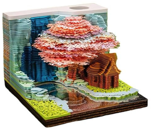 Schreibtischkalender 2025 mit LED-Lichtern, Papierschnitzerei 3D Schlosskalender Notizblock, Abreißbarer Notizblock, DIY Papierschnitzerei Kunst Handwerk, 3D Memo Pad Papierschnitzerei Kunst Kalender