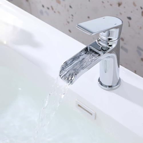 Rubinetto per lavabo a cascata cromato, rubinetto bagno cascata,Rubinetto lavandino per bagno, miscelatore monocomando lavandino,Miscelatore bagno in ottone