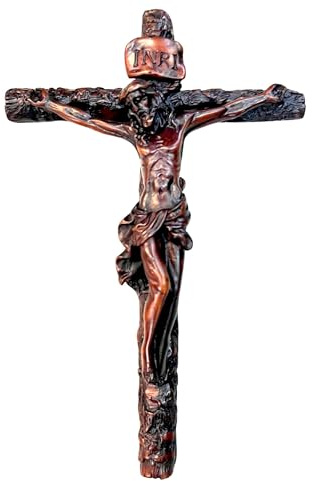 Trintura Christliches Jesus Kreuz aus Kunstharz | Detailliertes Kruzifix für die Wand | Sakrales Wandkreuz mit INRI-Schild | Kreuz für Wanddeko im Haus, Büro, Gebetsraum oder Kirche