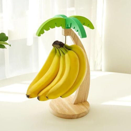 YUYQAQ Banana Holder for Kitchen Counter, Banana Hanger Stand with Hook, Wooden Banana Rack Hanging for Kitchen Countertop Decor, Banana Tree Stand