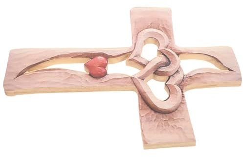 MAGICLULU Carved Wooden Cross Heart Adornment Rustic Decor for Wall Home Religious Cross Shape