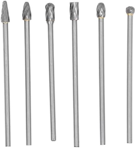 Vocdikficy Juego de 6 Fresas de Carburo de Tungsteno, Kit de Perforación de Cabezal Cilíndrico, Herramientas de Pulido Rotativas Sólidas para Taladrar y Tallar Madera