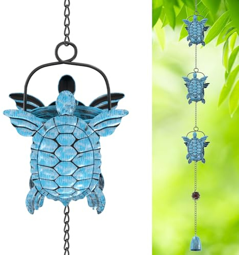 KHayRovies Rainwater Chain, Gutter Chain Rain Drain Chain, Hanging Rain Chain, Rain Chain Gutter Decoration for Drainage of Water for Outdoor Rain Catcher (Blue Turtle)