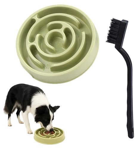 1 Stück Anti Schling Napf Hund, Anti Schling Napf Katze, 19,5cm Durchmesser mit Spiralförmigen Erhebungen Verlangsamt die Futteraufnahme, Leicht zu Reinigen Inklusive Bürste