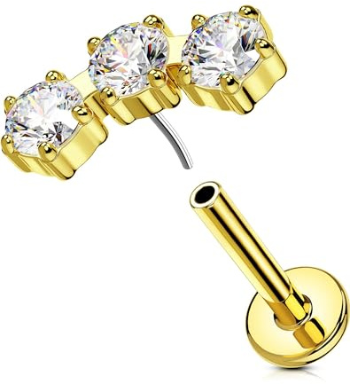 OUFER 16G Gold Helix Piercing Threadless Push in Knorpel Ohrpiercing Transparente CZ Tragus Earring Chirurgenstahl 316L Conch Lobe Lip Stud für Frauen 6/8 mm